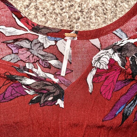 Free People Women's People Tree Swing Tunic Long Sleeve Shirt Red Floral Small - Picture 3 of 11